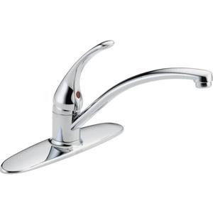 Delta Foundations Chrome Kitchen Faucet, Contemporary 3 Hole Kitchen Sink Faucet, Single Handle, Chrome B1310LF
