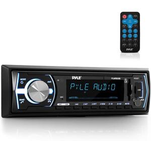 Pyle Marine Bluetooth Stereo Radio - 12v Single DIN Style Boat In dash Radio Receiver System with Built-in Mic, Digital LCD, RCA, MP3, USB, SD, AM FM Radio - Remote Control - PLMRB29B (Black)