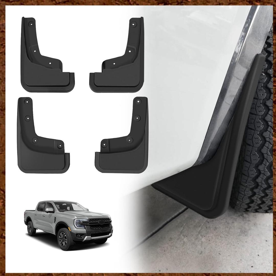 Muslogy Mud Flaps Splash Guards Compatible with Ford Ranger 2024 2025 2026 Accessories Auto Parts Heavy Duty Fender Front & Rear Mudguard 4PCS Fit Ranger XL, XLT, Lariat (Won't Fit Raptor)
