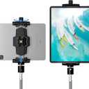 KDD iPad and Phone Tripod Mount Adapter with Ball Head, iPad Holder for Tripod, 360° Rotatable Tablet Clamp Mount fits iPad Pro 12.9, Air Mini 3 4, Galaxy Tab, Surface Pro, Selfie Stick(5.3-10.6") (Black)