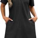 Ekouaer Women Zipper Robes Waffle Short Bathrobe Lightweight House Coat with Pockets Soft Nightgown S-3XL (Black, Large)