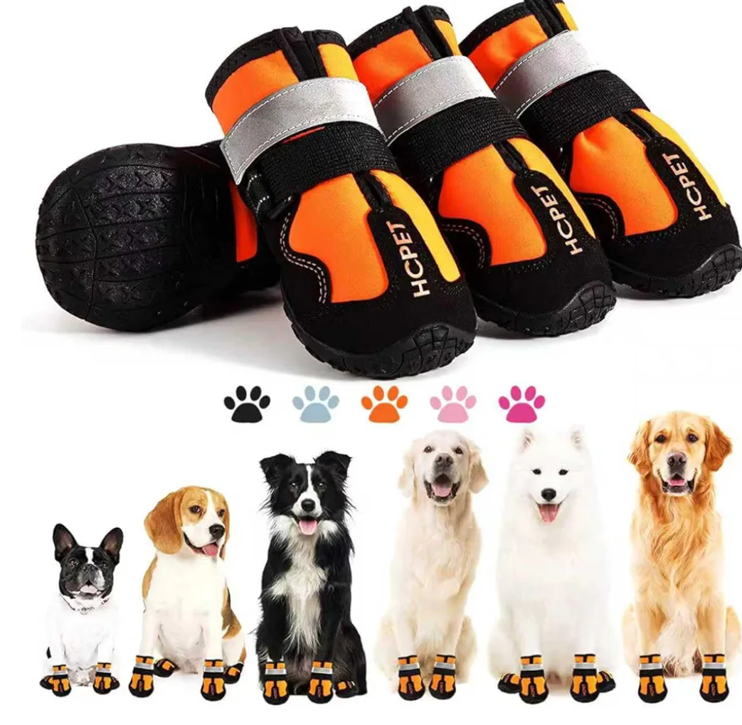 Hcpet Dog Shoes, Dog Boots for Large Dogs, Waterproof Dog Booties Paw Protector for Summer Hot Pavement, Winter Snowy Day, Outdoor Walking, Indoor Hardfloors Anti Slip Sole Orange Size 2