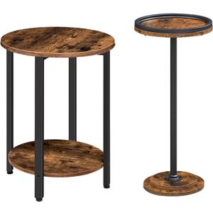 HOOBRO Round Side Table and Small Round Side Table Bundle, Sofa Couch Table with Storage Shelves, Drink Table, Martini Table, Pedestal Table for Living Room, Bedroom, BF58BZ01G1-BF168BZ01