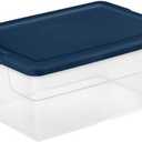 Sterilite 2 Pack Storage Boxes, Clear Plastic Stackable Bins with Lids, 16 Quart, Marine Blue