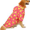 HDE Dog Raincoat Poncho Double Layer Zip Rain Jacket with Removable Hood, Leash Hole for Small to 3XL Dogs and Puppies Ducks Pink - 2XL (XX-Large)