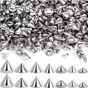 OIIKI 140PCS ABS Bullet Spike Cone Studs, 7 Styles Rivets Cone Spike Studs Beads, Flat Back Punk Spikes DIY Crafts Studs Glue on Decoration for Leather Clothes Belt Bags Jewelry Trims - Silver