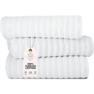 Classic Turkish Towels CTT - Luxury 3 Piece Jumbo Bath Sheets, 100% Turkish Cotton, Absorbent & Ultra Comfy Bath Towel Sheets for Hotels & Spa | 40"x65" (White)