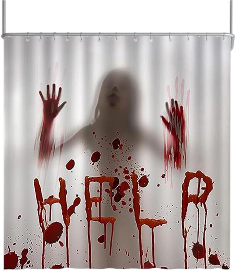 Halloween Shower Curtain, Bloody Horror Bath Curtains 72x72 in Waterproof Fabric with 12 Hooks for Home Bathroom,Halloween cry for Help Shower Curtains (Red)