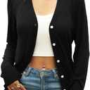 Women's Button Down Crew Neck Long Sleeve Lightweight Soft Knit Basic Casual Classic Fit Cardigan Sweaters (Black, XL)