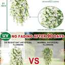 4PCS Artificial Hanging Flowers for Outdoors Summer Decoration, Fake Hanging Plants Faux Petunias with Eucalyptus, UV Resistant No Fade Plastic Realistic Silk Flowers for Porch Patio Balcony Indoor