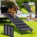 TNELTUEB Adjustable Dog Ramp, Wooden Folding Portable Pet Ramp,Rated for 30 LBS, 32.6" Long and Adjustable from 10" to 19" with Non-Slip Traction Mat, Dog Step for Bed, Couch,Car (55"-Grey)