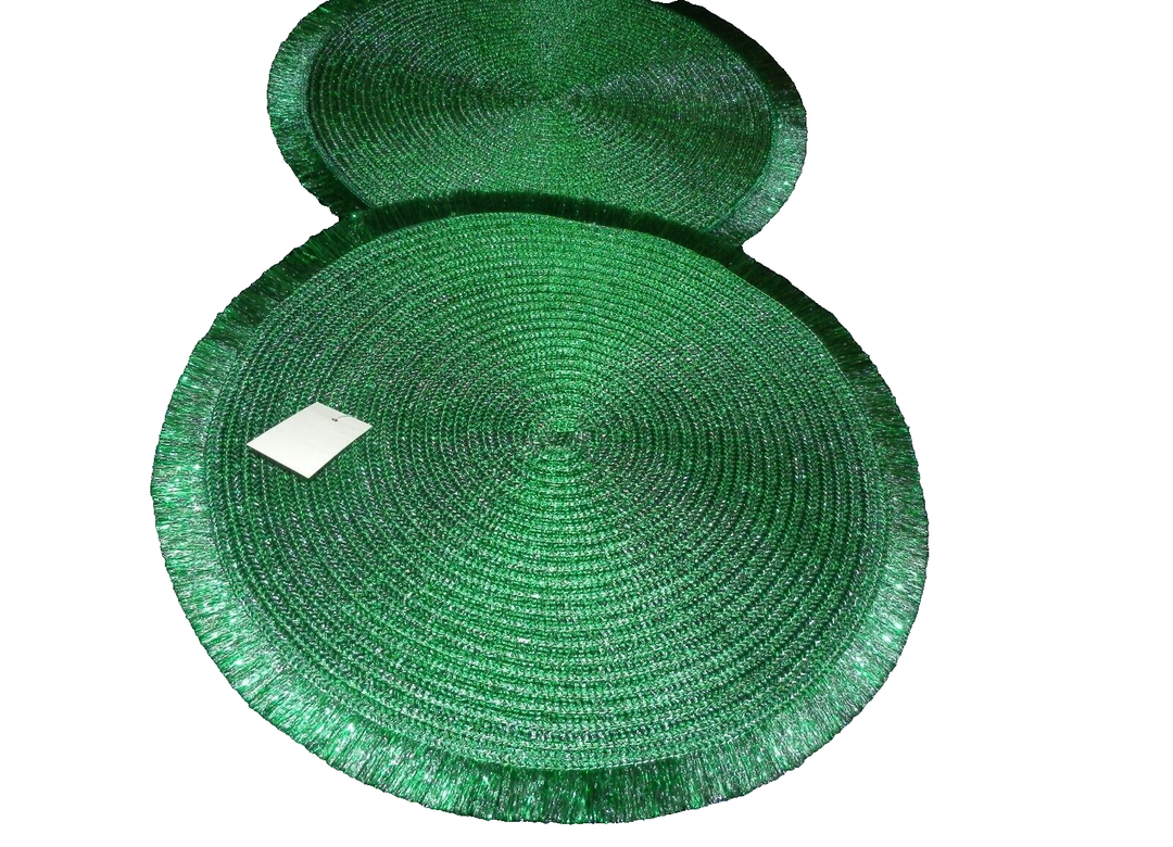 GREEN Metallic PLACEMATS 15" Round Holiday (Set of 4)