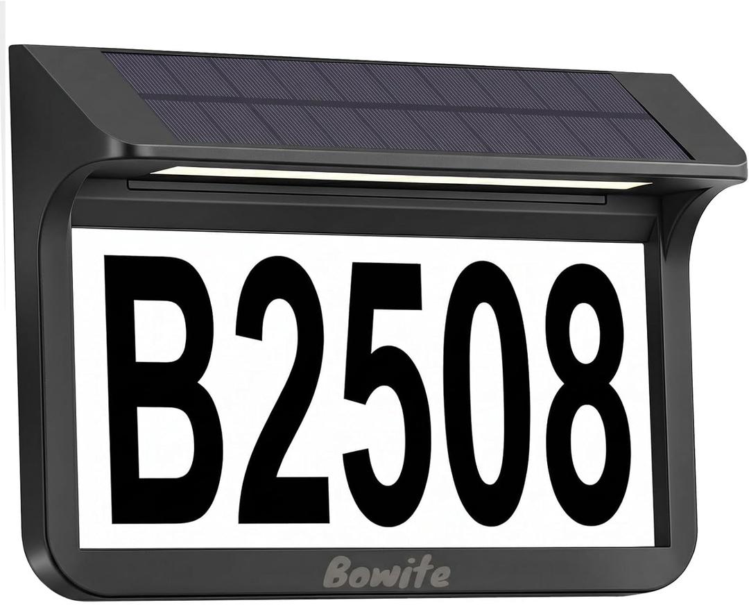 Solar House Numbers for Outside Light Up - 3000K/6000k 2 Modes, Aluminum Waterproof LED Lighted Address Signs for Houses, Solar Powered Wall-Mounted Illuminated Address Plaque for Yard Home