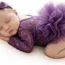 ForBaysy Newborn Photography Props Newborn Lace Romper Set with Matching Headband – Infant Baby Girl Outfit for Photoshoot