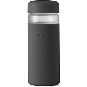 W&P Porter Glass Wide Mouth Bottle w/ Protective Silicone Sleeve | Charcoal 16 Ounces | On-the-Go | Reusable Bottle | Portable and Lightweight | Dishwasher Safe