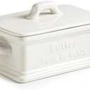Zoeeker Butter Dish with Lid, Ceramic Butter Dish for Countertop Butter Holder Container Large Butter Keeper for East West Coast Butter, Mother's Day Kitchen Decor, White