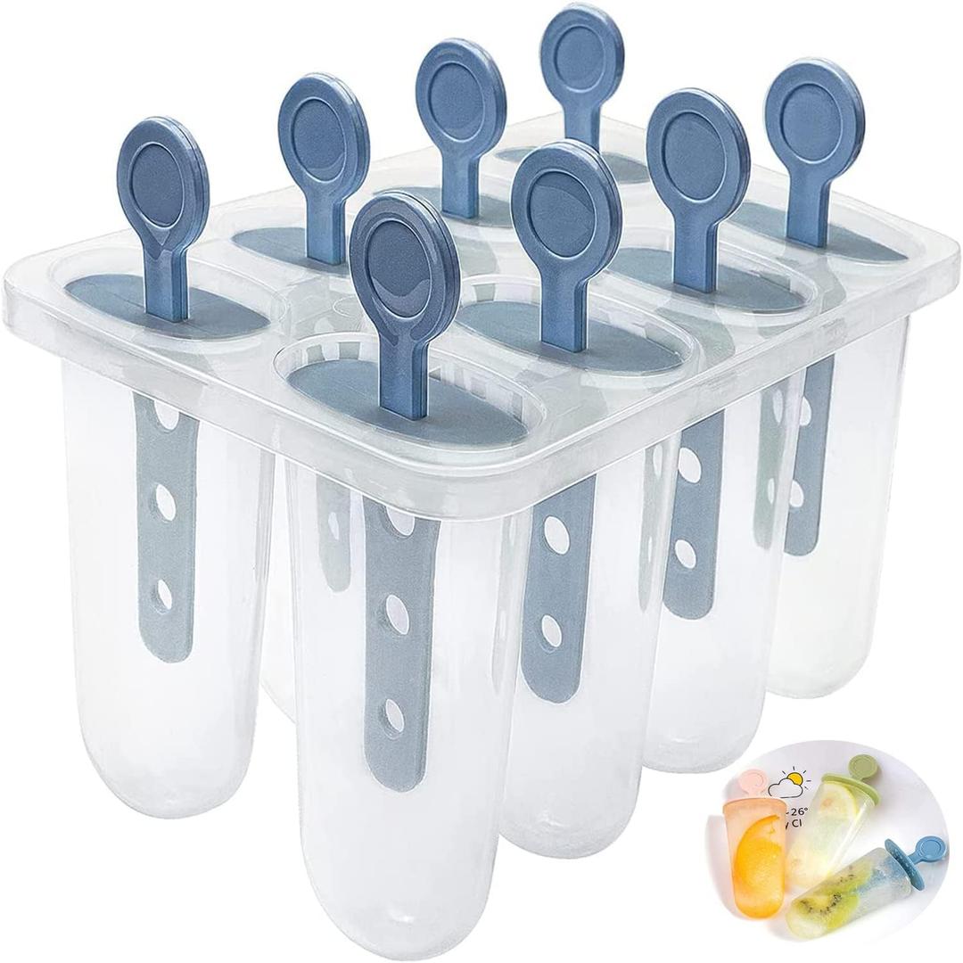 Popsicles molds8PCs Silicone Popsicle MoldsBPA Free Homemade Ice Popsicle Molds, Reusable Easy Release Ice Pop Molds with Sticks for Baby Kid Toddler (1Blue)