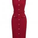 Allegra K Work Dress for Women's Sleeveless Square Neck Formal Belted Bodycon Midi Dress Medium Red