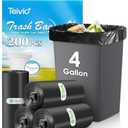Teivio 4 Gallon 200 Counts Strong Trash Bags Garbage Bags, Bathroom Trash Can Bin Liners, Small Plastic Bags for Home Office Kitchen Kitchen (Black)