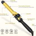 DAN Technology 1 Inch Curling Iron Wand for Soft Natural Waves, Tourmaline Ceramic Hair Curler with 180F430F Adjustable Temperature, Fast Heating, Dual Voltage, Auto Shut-Off, Black & Gold