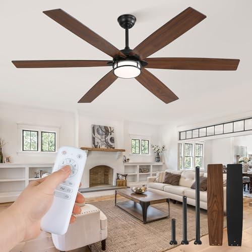 Fanbulous 65 Inch Ceiling Fans with Lights, Farmhouse Large Ceiling Fans with Remote, Black&Brown Modern Ceiling Fan with LED Light, Quiet DC Motor for Living Room, Bedroom, Kitchen, Indoor