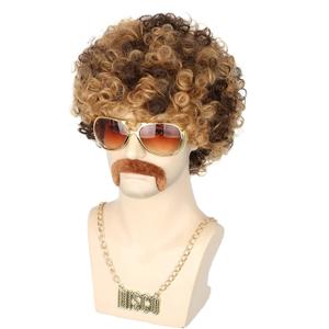 Men Wigs 70s 80s Disco Hippies Afro Wig Short Curly Male Wigs Blonde Mixed Brown Halloween Costume Wig