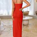 ZESICA Women's Summer Strapless Bodycon Maxi Dress 2026 Ribbed Knit Backless Floral Tube Cocktail Party Long Dresses (Red, M)