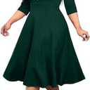 CLOCOR Women's Plus Size Midi Dress 3/4 Sleeve A-Line Swing Dress V Neck Flowy Casual Dresses XXL