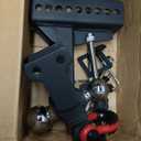 AC-DK Adjustable Trailer Hitch Ball Mount with Lock&Pin&Rotatable Tow Shackle, Fits 2-in Receiver, 4" Rise/Drop, 2-in, 2-5/16-in Hitch Ball, 10000 lbs GTW (Double Ball with Shackle)
