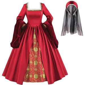 Anne Boleyn Dress Tudor Queen Cosplay Costume Renaissance Dress Elizabethan Ball Gown (X-Small, Red)