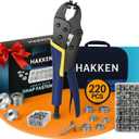 HAKKEN Heavy Duty Snap Fastener Tool Adjustable Snap Setter Tool with 3 Magnetic Dies and 210 Snaps, Stainless Steel 15mm Snaps, for Boat Cover, Replacing Metal snap, Repairing Boat Covers, Canvas.