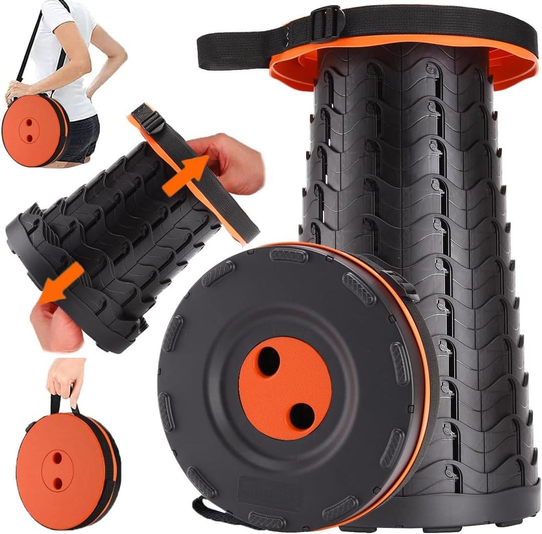 Fishboy Upgraded Collapsible Stool, 400lbs Max Weight, Lightweight But Sturdy, Portable Retractable Folding Telescoping Foldable Camping Stool for Adults Outdoor Fishing Hiking Gardening Travel BBQ (Orange)