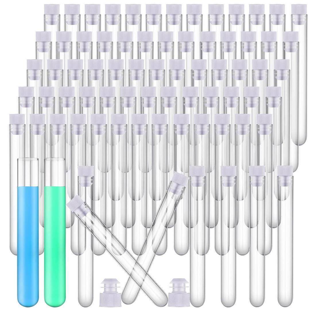 Xuhal 300 Pack Clear Plastic Test Tubes 12 x 100mm 12 ml Lab Tubes Test for Scientific Themed Birthday Party Supplies (White Color)