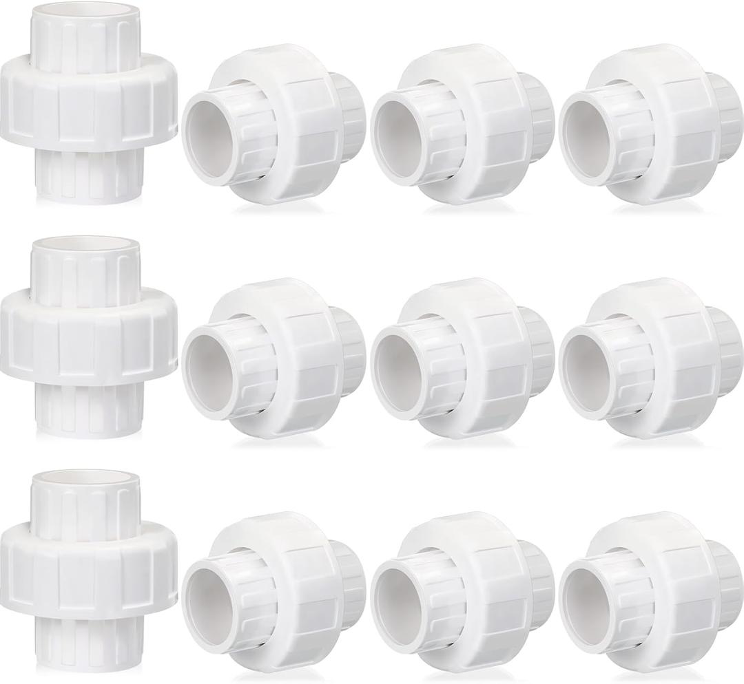 Pangda 12 Pcs PVC Union Coupling Pipe Fitting PVC Slip Union Pipe Fittings Adapter Coupling Schedule, White (3/4") (0.75 Inch)