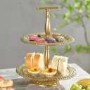 MOCOME Gold Cupcake Tower Stand, Metal 2 Tier Serving Tray Dessert Display Stand for Any Party