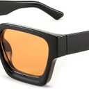 FEISEDY Retro 90s Square Sunglasses for Women Men Trendy Chunky Rectangle Sunglasses UV400 Protection B2385 (013 Black | Yellow Lens)