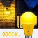 L LOHAS LED Dusk to Dawn Bug Light Bulb Outdoor, A19 Yellow LED Bug Light Bulbs, 9W Auto On/Off Bug Lights for Outside, Amber Porch Light Bulb 60W Equi, Non-Attracting, E26 Base for Backyard, 2 Pack