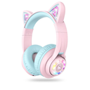 iClever Cat Ear Kids Bluetooth Headphones, LED Lights Up, 74/85dBA Safe Volume Limited, 50H Playtime,Bluetooth 5.2, USB C,Kids Headphones Wireless Over Ear for Travel iPad Tablet, Meow MacaronPurple