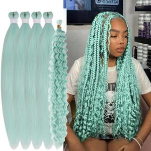 Teal Bohemian Boho Braiding Hair Hypoallergenic Non Toxic Pre Stretched Curly Deep Wave Synthetic Knotless EZ Braid Fulani Braids Green and Purple
