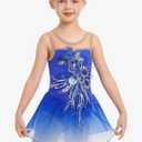 ODASDO Girl Ice Figure Skating Dress Ballett Dance Leotards Gymnastics Sequin Flower Gradient Chiffon Skirt for Competition M