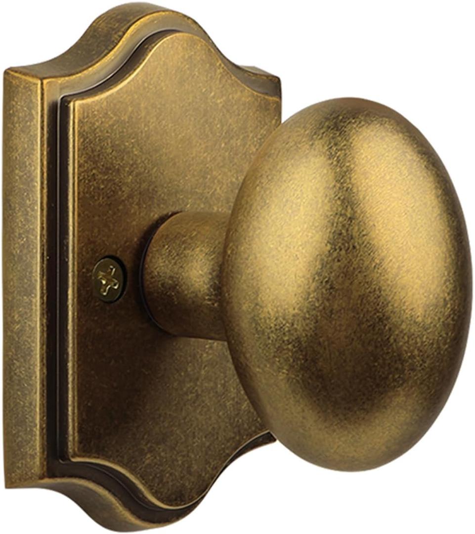 Antique Brass Finish Dummy Door Knob Interior, Vintage Style Zinc Alloy Oval Door Handle, Non-Turning Interior Push/Pull Door Knob (Antique Brass, Dummy)