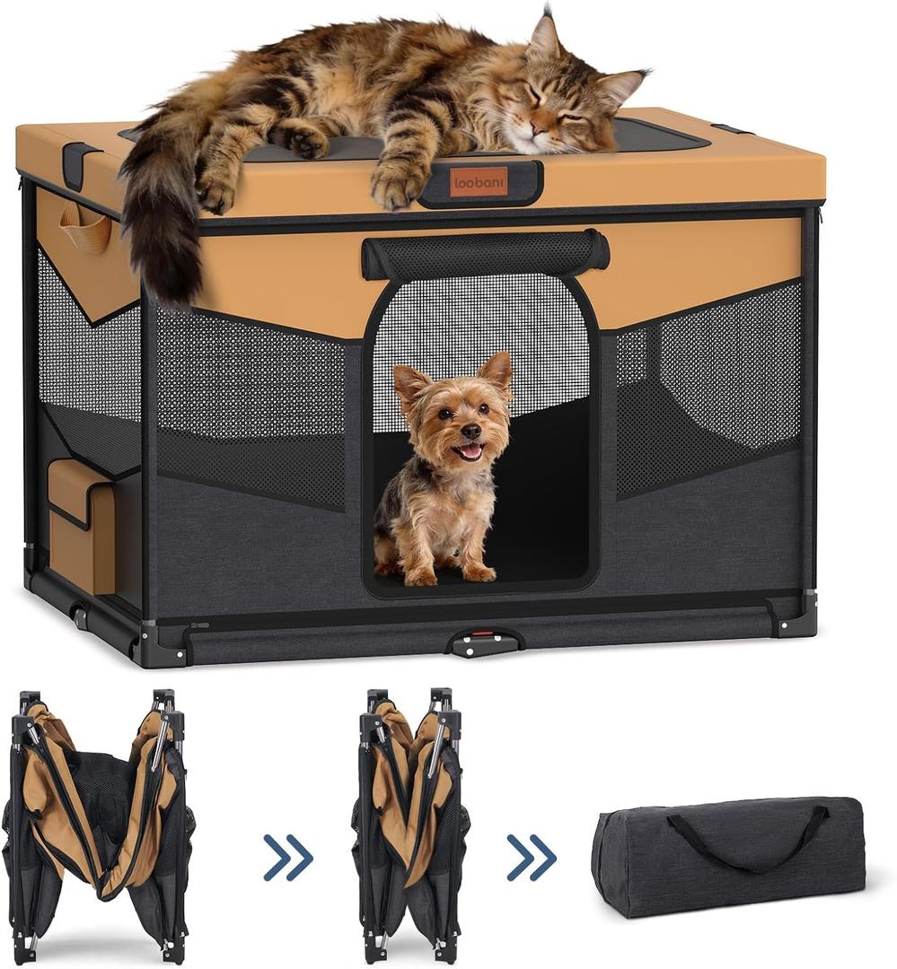 LOOBANI Foldable Dog Playpen for Small Dogs–Sturdy Puppy Playpen Indoor Outdoor with FullZip Washable Fabric Enclosure, 690D Waterproof Oxford Fabric, Portable Pet Crate with Carry Bag,32''x24''x22''