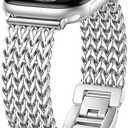 Metal Band Compatible with Apple Watch Bands for Women 40mm 41mm 42mm 38mm 44mm 45mm 46mm 49mm, Dressy Stainless Steel Link Bracelet, Designer Strap for iWatch Series 11/SE/10/9/8/7/6/5/4/3/2/1/Ultra (Silver)