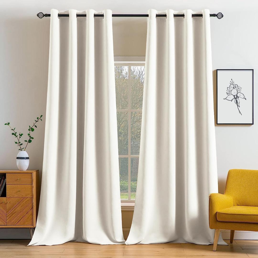 MIULEE Blackout Curtains 96 Inches Long for Bedroom Living Room Thermal Insulated Room Darkening Grommet Top Solid Light Blocking Drapery Set of 2 Window Panels Ivory