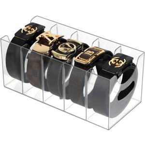 ZEXALOR Acrylic Belt Organizer, Belt Storage Holder Purse Organizer for Closet, 5 Compartments Clear Plastic Display Case Pantry Kitchen Cabinet Organizers and Storage Seasoning Organizer