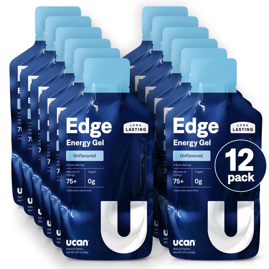 UCAN Edge Energy Gel Shots, Unflavored (12, 2 Ounce Packets) for Running, Training, Workouts, Fitness, Cycling, Crossfit | Sugar-Free, Vegan, & Keto Friendly Energy, BBD: 10/21/2026
