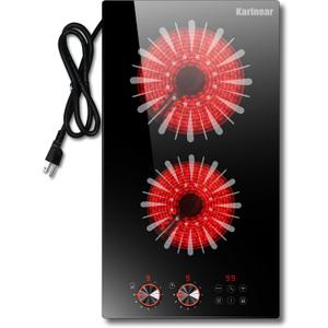 Karinear 2 Burners Electric Cooktop, 12 Inch Electric Stove 110v Plug in