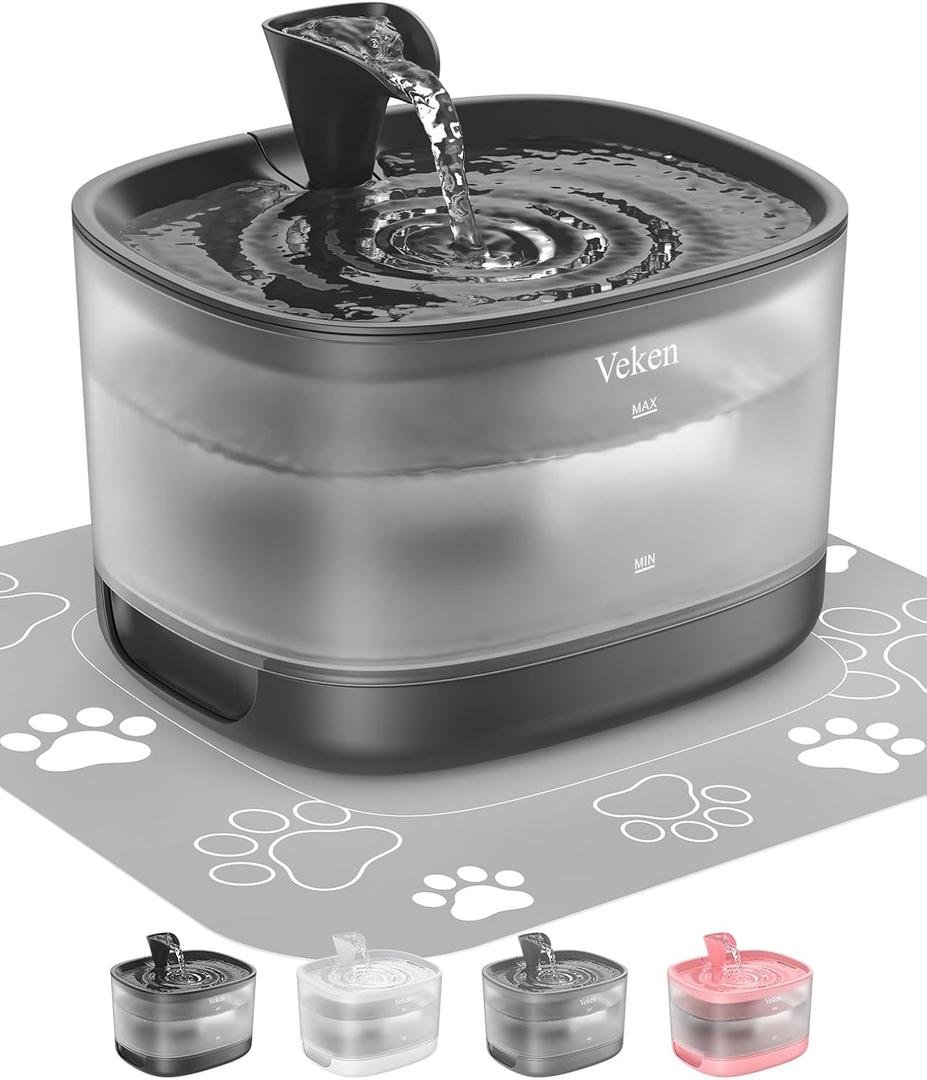 Veken Cat Water Fountain with Detachable Tank, Easy to Clean & Assemble, 84oz/2.5L Automatic Pet Drinking Dispenser with Quiet Operation, Appealing to Cats, Small Pets and Dog, Black