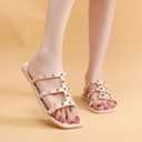 OMGard Womens Studded Sandals Jelly Shoes Ladies Flat, Beige Woman Summer Beach Jellies Slides with Rivets Dressy Cute Slippers Comfortable Slip On, 40
