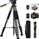 K&F Concept Camera Tripod, 75" Lightweight Portable Travel Outdoor DSLR Tripods for Camera Phone Video Recording Tripod Stand, Cellphone Clip for Smartphone Live Streaming Vlog (Grey, 75'')